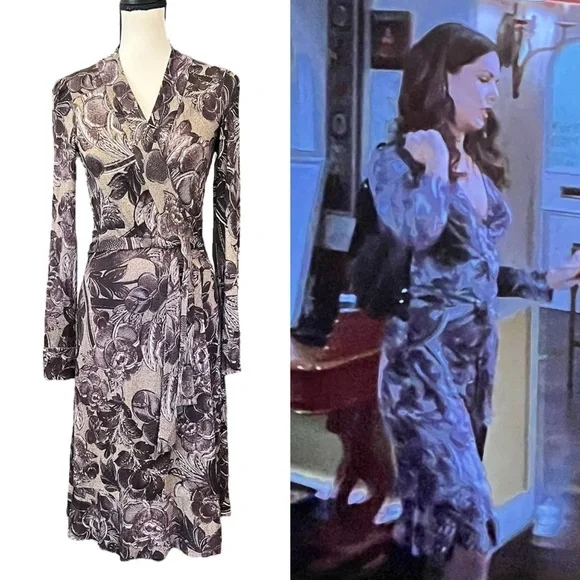 Vintage Silk Floral Designer Wrap Dress ASO Lorelai Gilmore Girls - Picture 2 of 12